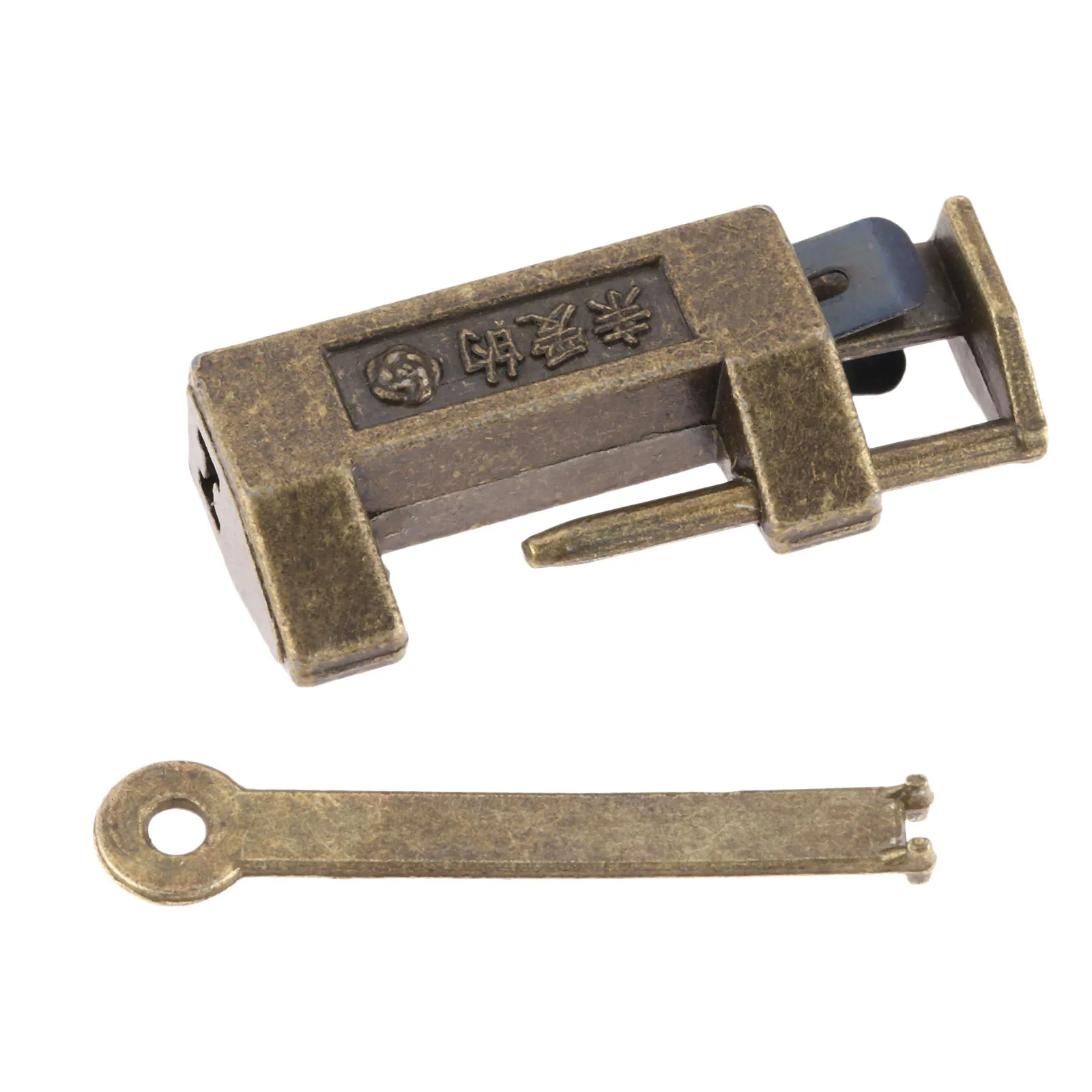 DRELD 33x18mm Vintage Antique Chinese Old Lock Retro Padlock Jewelry Wood Box Padlock Lock for Suitcase Drawer Cabinet with Key