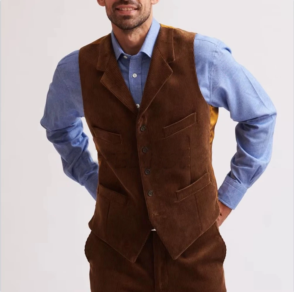 

Men's Corduroy Vest Man Suit Male Work Vests Casual Steampunk Elegant Men's Suits Mens Formal Elegant Gilet Sleeveless Waistcoat