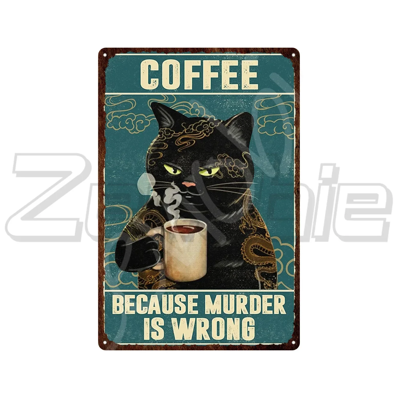 Metal Sign Wall Decor Cat and Coffee Tin Sign with Text That's What I Do I Drink Coffee I Hate People and I Know Things Plaque