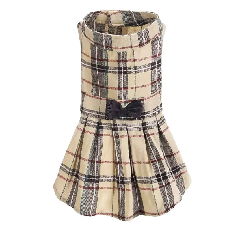 Spring Autumn Pet Apparel Accessories Teddy Puppy Skirt Cute Bow Plaid Dog Dress