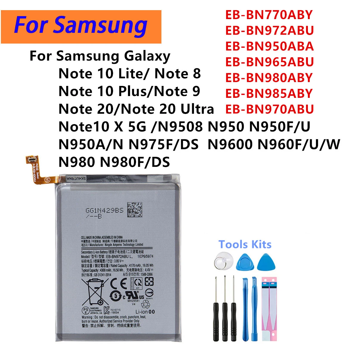 

New Battery EB-BN770ABY EB-BN972ABU For Samsung Galaxy Note 10 Lite puls 8 9 20 Ultra 10X 5G N975F N950 N960F N980F Batteria