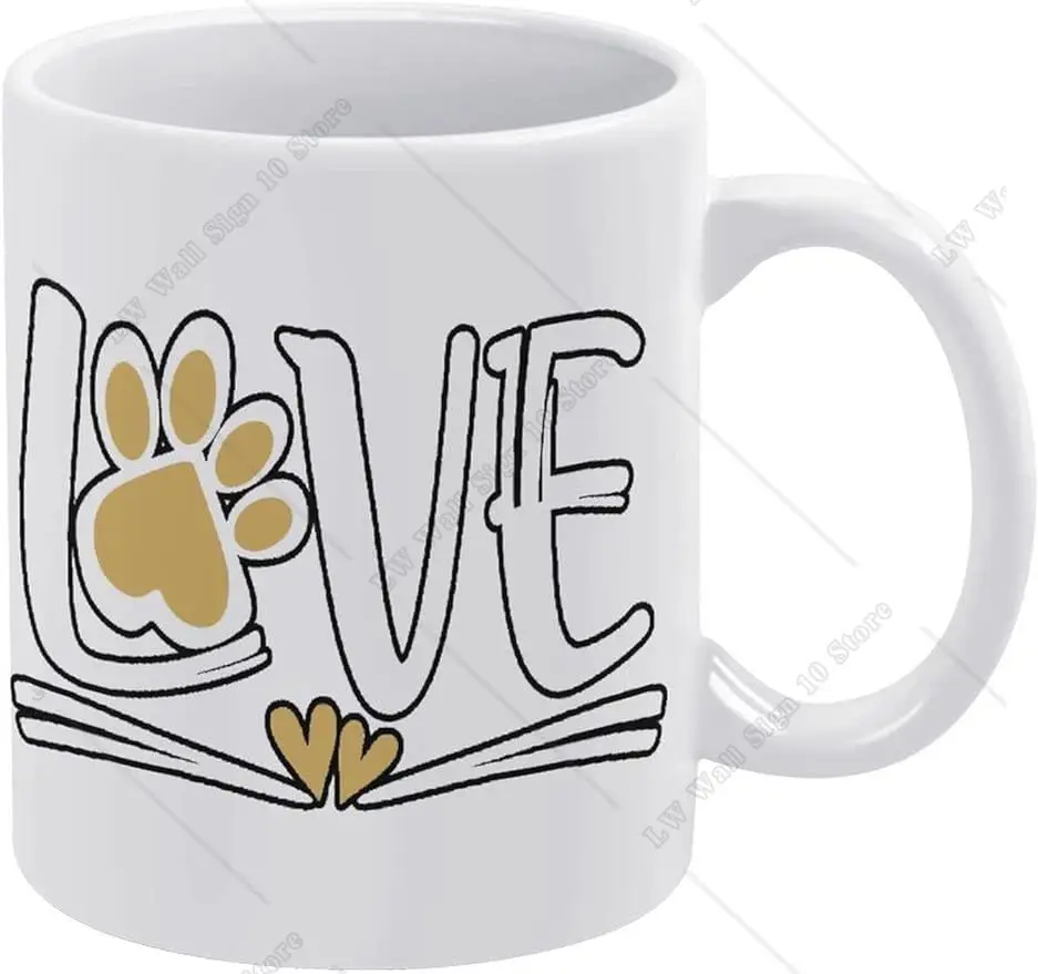 Cute Love Dog Paw White Ceramic Coffee Mug Printed Patterns Funny Tea Cups with Handle 330ml Milk Cup