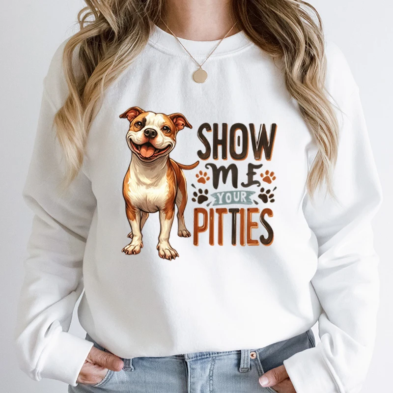 Funny Bull Dog Show Me Your Pitties Print Women Sweatshirts Autumn Winter Ladies Long Sleeves Pullovers Plus Size Sweatshirts