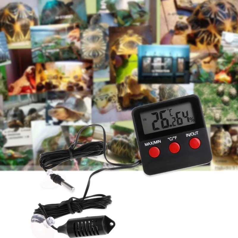 Digital Thermometer & Hygrometer for Reptiles Terrarium Pet Keeping LCD Display