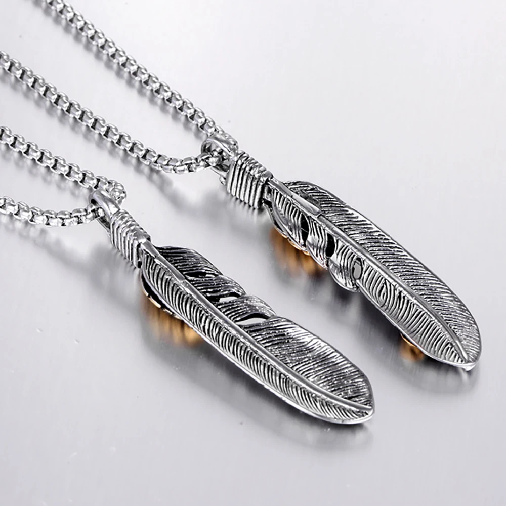 Stainless Steel Animal Feather Wing Eagle Pendant Necklace Fashion Punk Rock Jewelry Gift For Him with Chain