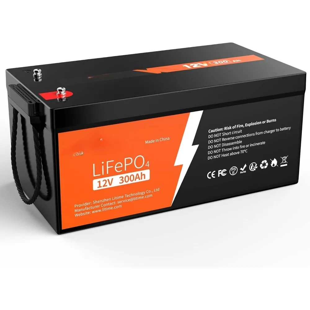 

12V 300Ah LiFePO4 Battery, 200A BMS Rechargeable Lithium Battery with Up to 15000 Cycles, 3840Wh -Higher Energy Density