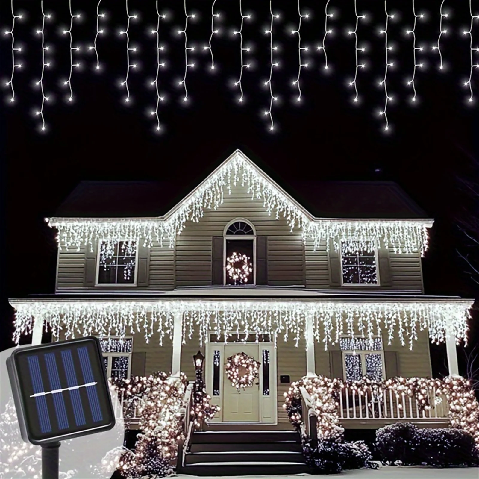 Solar Icicle String Lights 3.5M 96 LEDs Waterproof Indoor Outdoor Yard Garden Party Wedding Curtain Lighting Decoration