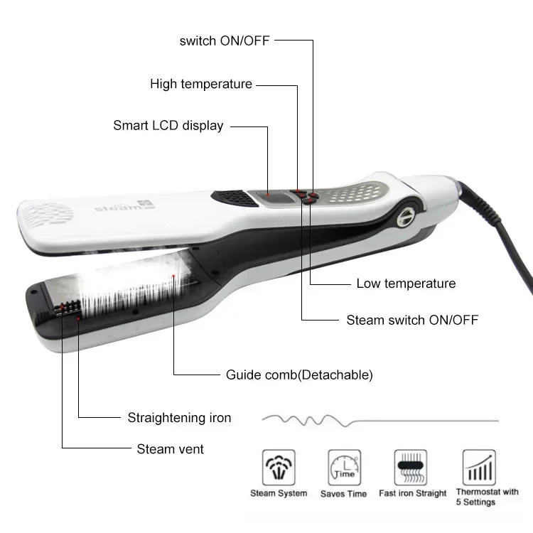 Fast Heat Steam Spray Straightener Professional LCD Digital Hair Flat Iron 480F Electric Hanger Steam Flat Iron