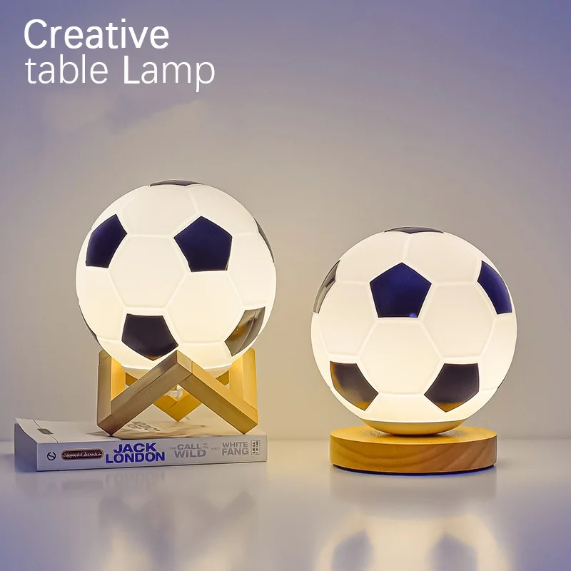 

LED Glass Football Night Light Premium Sense Bedroom Study Bedside Decoration Kids Kids Gift Solid Wood Glass Night Light