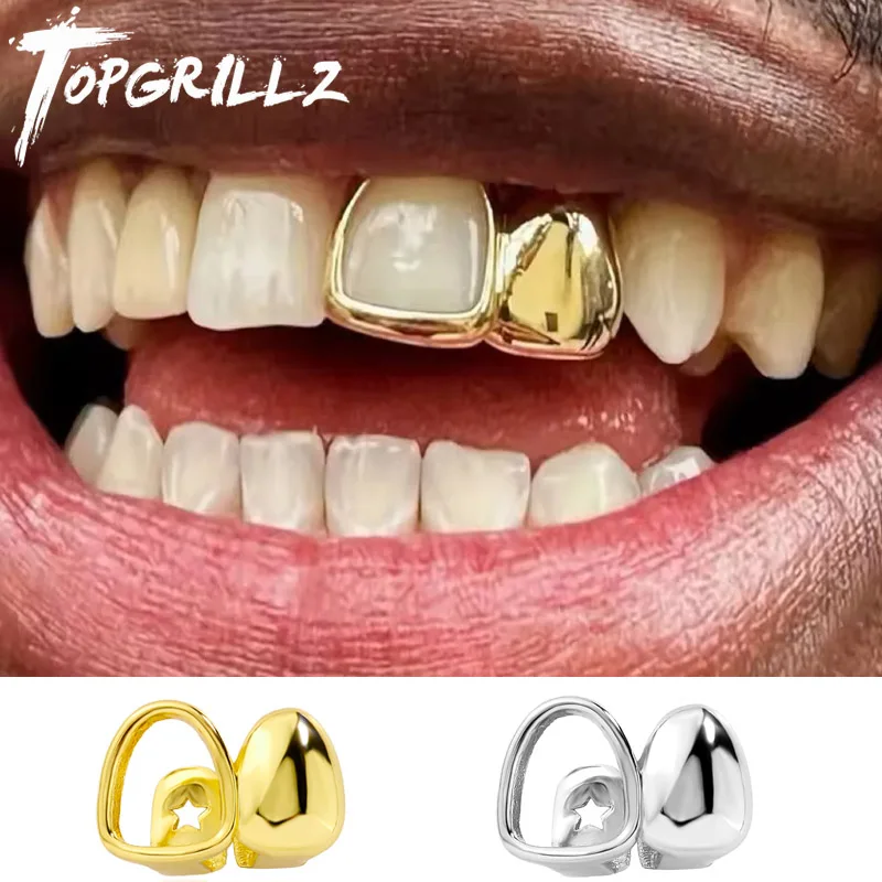 Topgrillz grelhadores dentais geométrico duplo oco brilhante dentes grillz punk tampas de dente para mulheres homens jóias festa de halloween