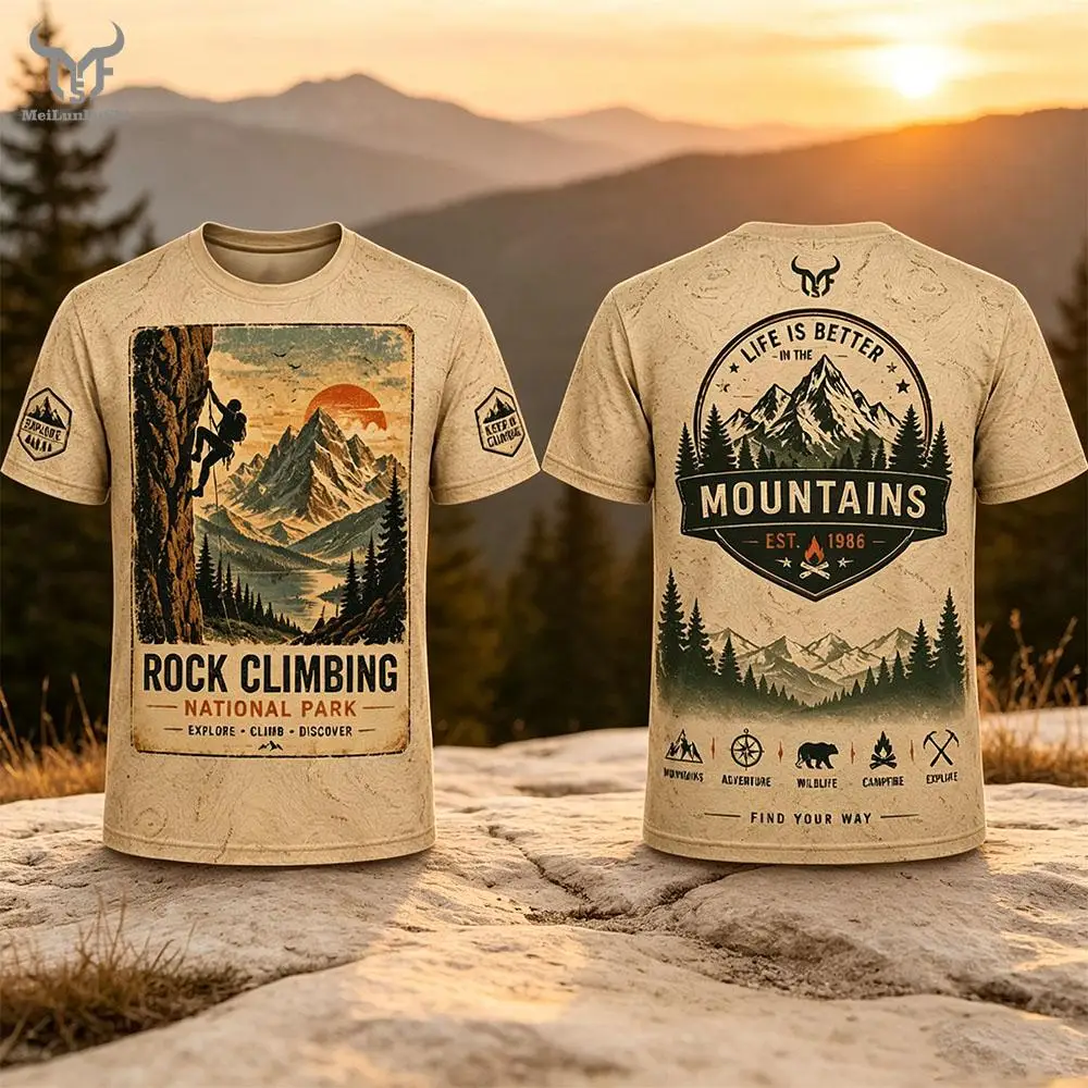 Climbing Graphic T-Shirt Men's Sports Breathable Quick-drying Tee Unisex Outdoor Adventure Hiking Camping O-neck Casual Tops