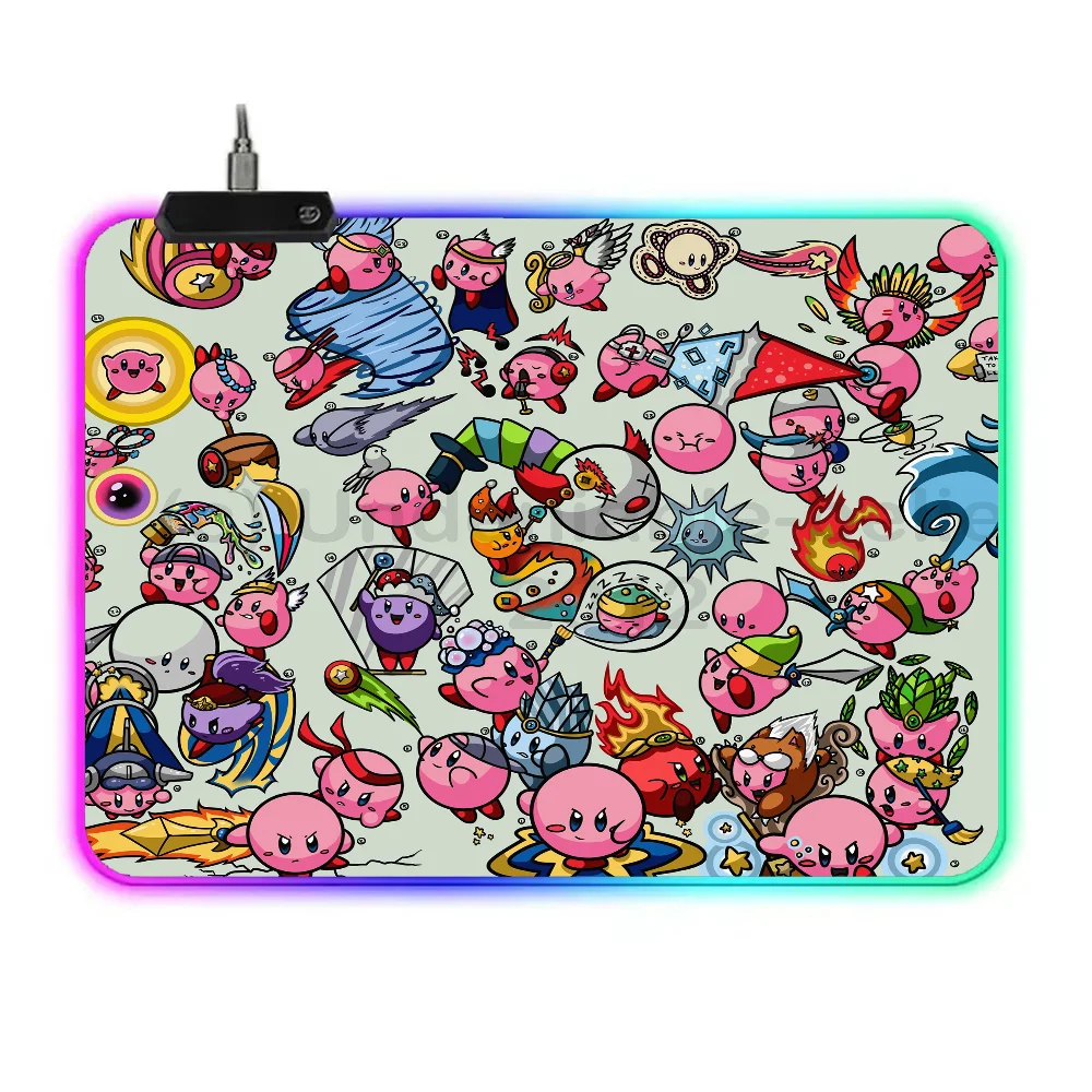 Cartoon Cute K-Kirbys Mousepad RGB Small Size Gaming Mouse Pad With LED Light Desk Mat Super Smooth Non-slip Rubber Bottom