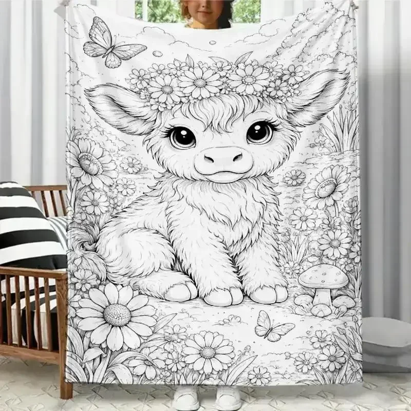 VIKAMA Highland Fleece Throw Blanket Soft Kids Bedroom Air Condition Portable Outdoor Travel Holiday Decor Gift