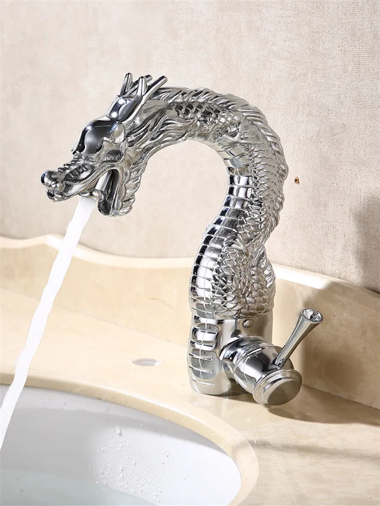 Hand-carved dragon-shaped faucet art faucet full copper bathroom