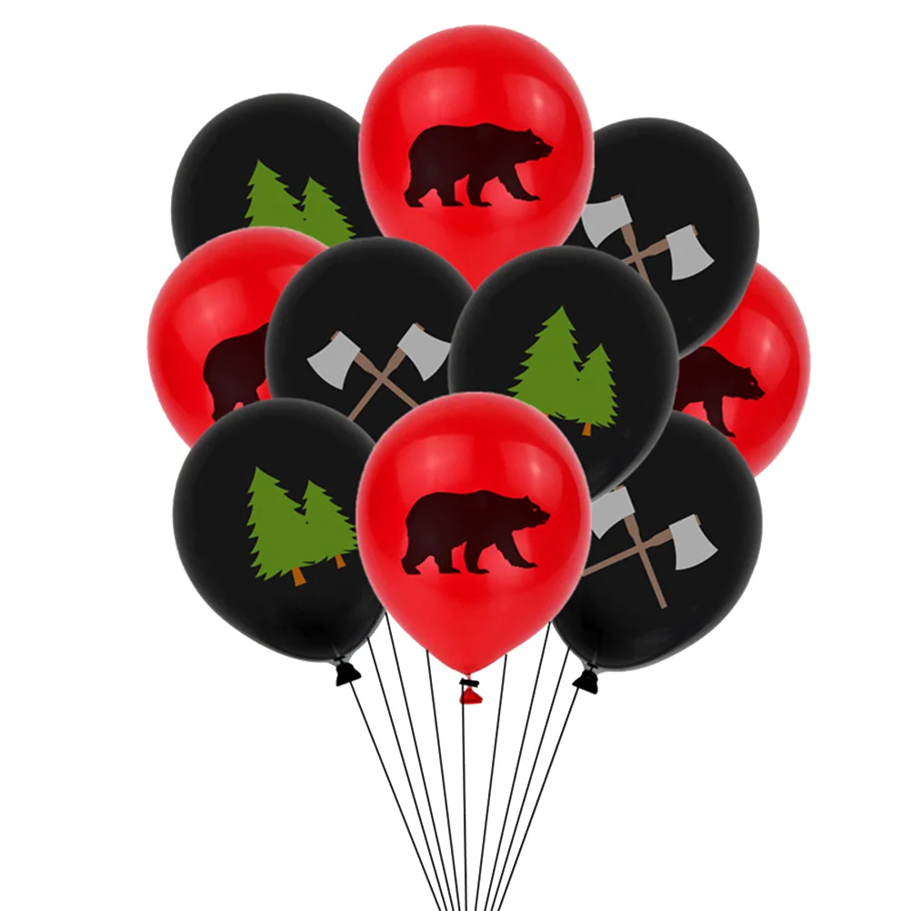 50pcs 12 Inches Woodland Lumberjack Theme Latex Balloons Set Jungle Animals Tree Printing Balloons Set Birthday Party Supplies D