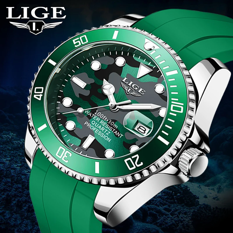 LIGE 2024 original men\'s watch top luxury silicone strap simple waterproof luminous date quartz watch watches for men Reloj+box