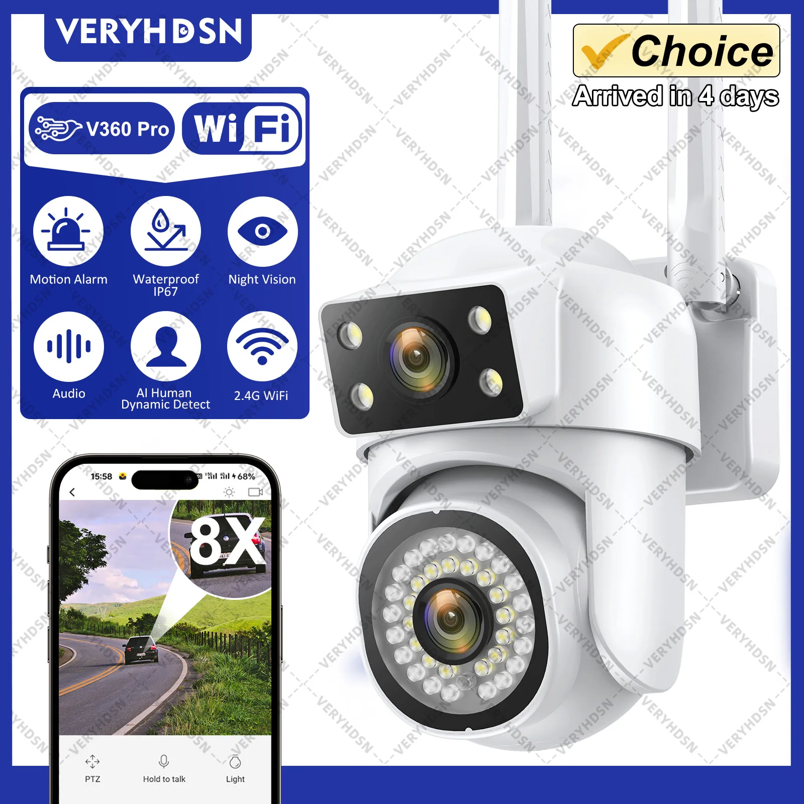 8MP Dual Lens Wifi Survalance Camera Color Night Vision 8X Digital Zoom Ai Auto Tracking Cloud Outdoor Wireless Security Cameras