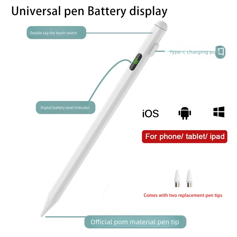 

Универсальный стилус 2026, аккумулятор, дисплей, сенсорная ручка для Android IOS, iPad, Huawei, Xiaomi, Honor, планшеты Stylu Penci