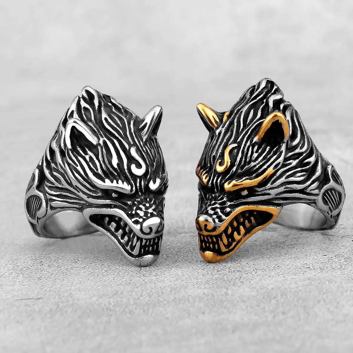 Vintage Ancient Forest Wolf Head Ring for Mens Gold Color Never Fade Viking Gothic Steampunk Hip Hop Carved Animals Gift Jewelry