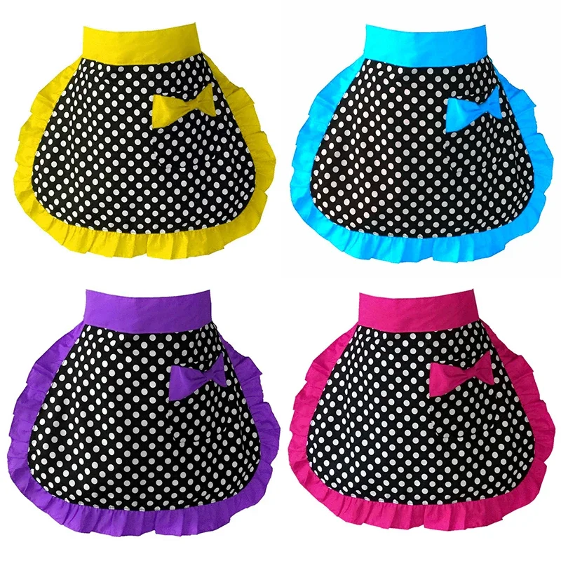 Apron Housekeeping Half-length Tools Polka Princess Dots Women Bowknot For Cooking Restaurant Cleaning Work Aprons Cute Lace-up