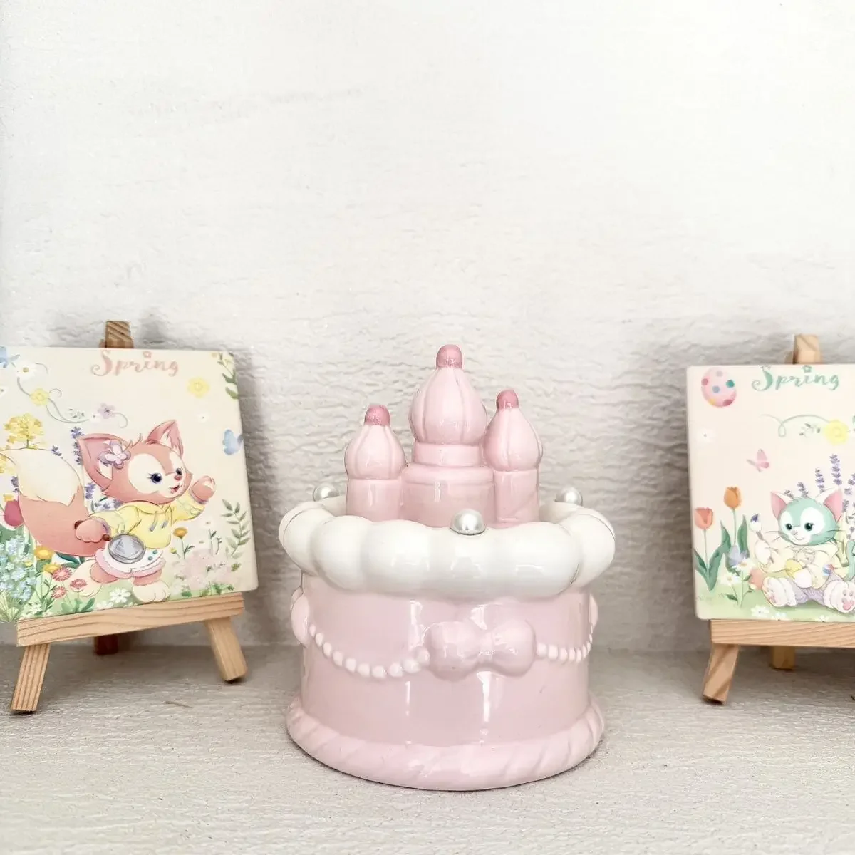 Modern Pink Castle Cake Ceramic Storage Jar Cute Home Jewelry Box Cake Shape Candy Biscuit Jar Desktop Ornament Home Decoration