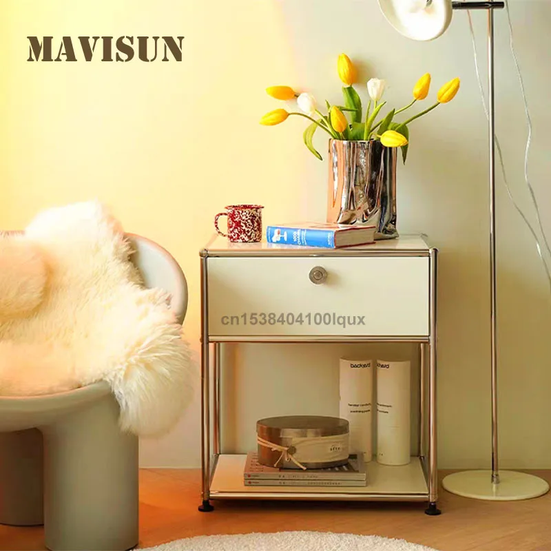 

Modern Minimalist 58.5 CM Bedside Table Stainless Steel Bedroom Furniture Modern Metal Storage Sleek Functional Bedside Table