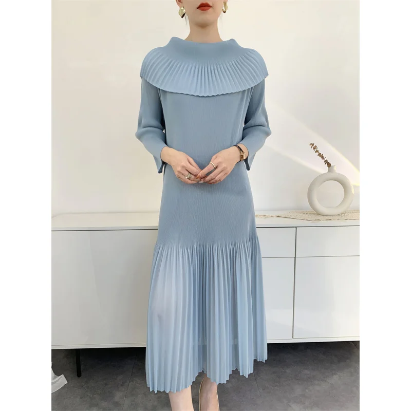 Miyake spring fashion trend New style temperament pleated medium long explosive toothpick dress from Southeast Asia [L-990F]