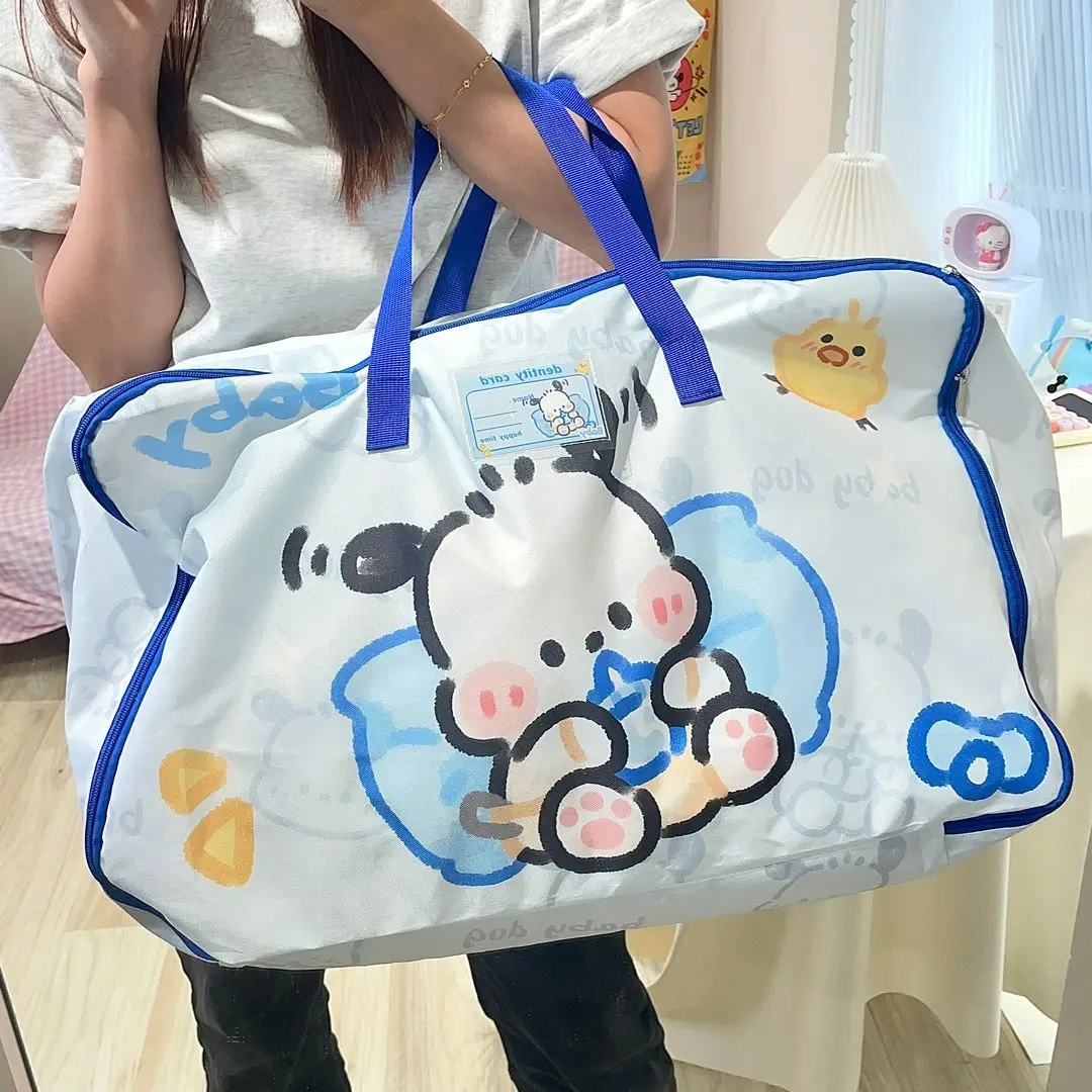 Colcha de armazenamento duffel saco organizador de roupas domésticas à prova de umidade em movimento bagagem saco de viagem grande capacidade dos desenhos animados olá kitty