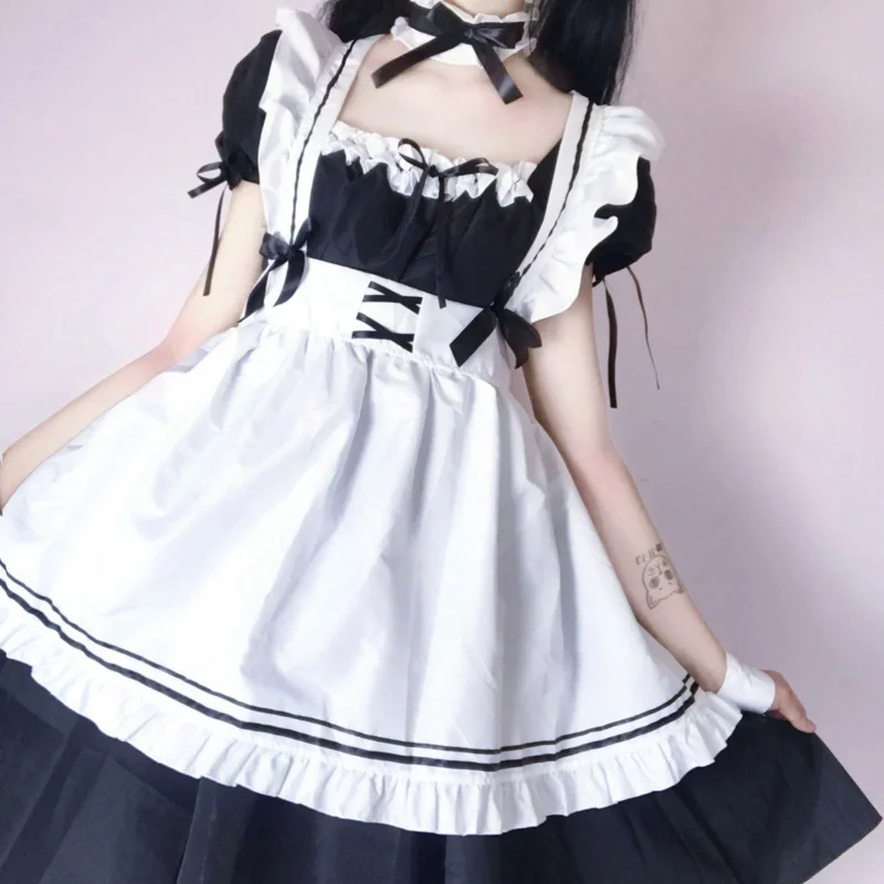 2024 Black Cute Lolita Maid Costumes Girls Women Lovely Maid Cosplay Costume Animation Show Japanese Outfit Dress Clothes