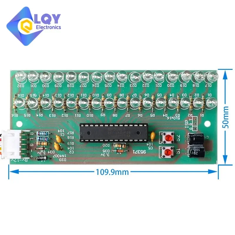 MCU Adjustable Display Pattern LED VU Meter Level Indicator Amplifier Audio 16 LED Dual Channel Blue lamp light DC 8V to 12V