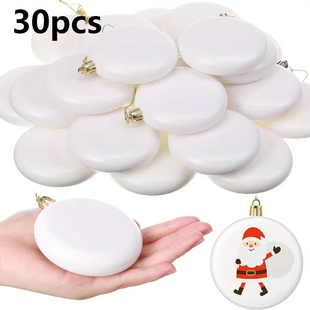 30pcs DIY Christmas Ornament - Blank Flat Sphere with Golden Hanging Loop, for Painting - Holiday Decorations, Tree, Wreaths