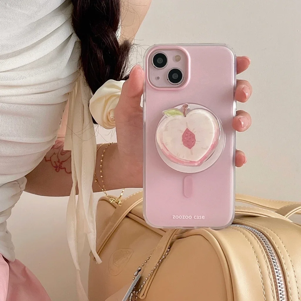 

Розовый персиковый с держателем, противоударный защитный чехол с магнитной беспроводной зарядкой для iPhone 17, 16, 15, 14, 13, 12 Pro Max 17Air