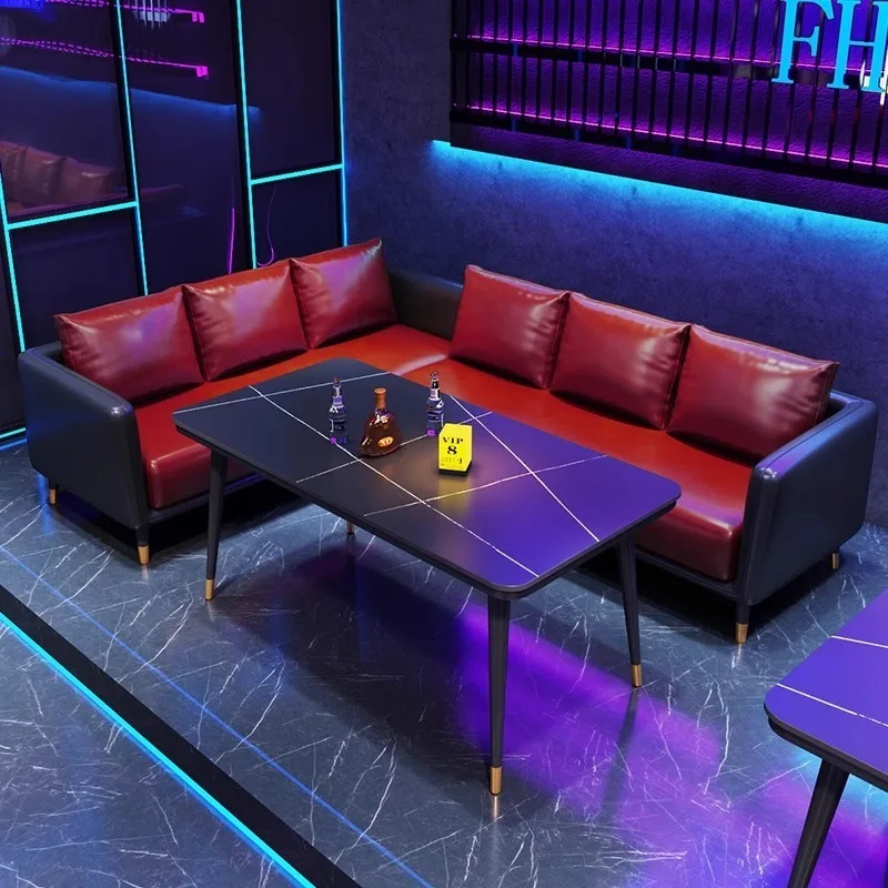 Red and Black Bar Booth Sofa Combination for Coffee Shops Music Halls Taverns Home Bars with Table and Chair Combinations