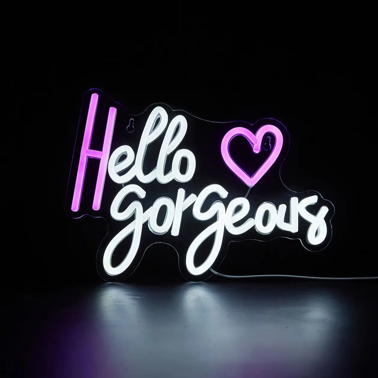 Chi-buy LED Neon Hello Gorgeous Heart USB Powered Neon Signs Night Light 3D Wall Art Bedroom Living Room Decor Lamp Signs