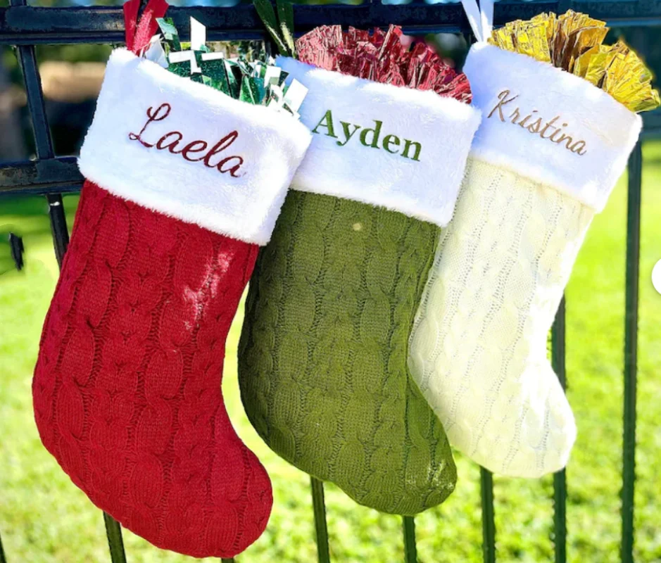 

Personalized Name Christmas Knitted Socks Gift Bag Custom Embroidered Name Christmas Stockings Christmas Tree Decorative Pendant