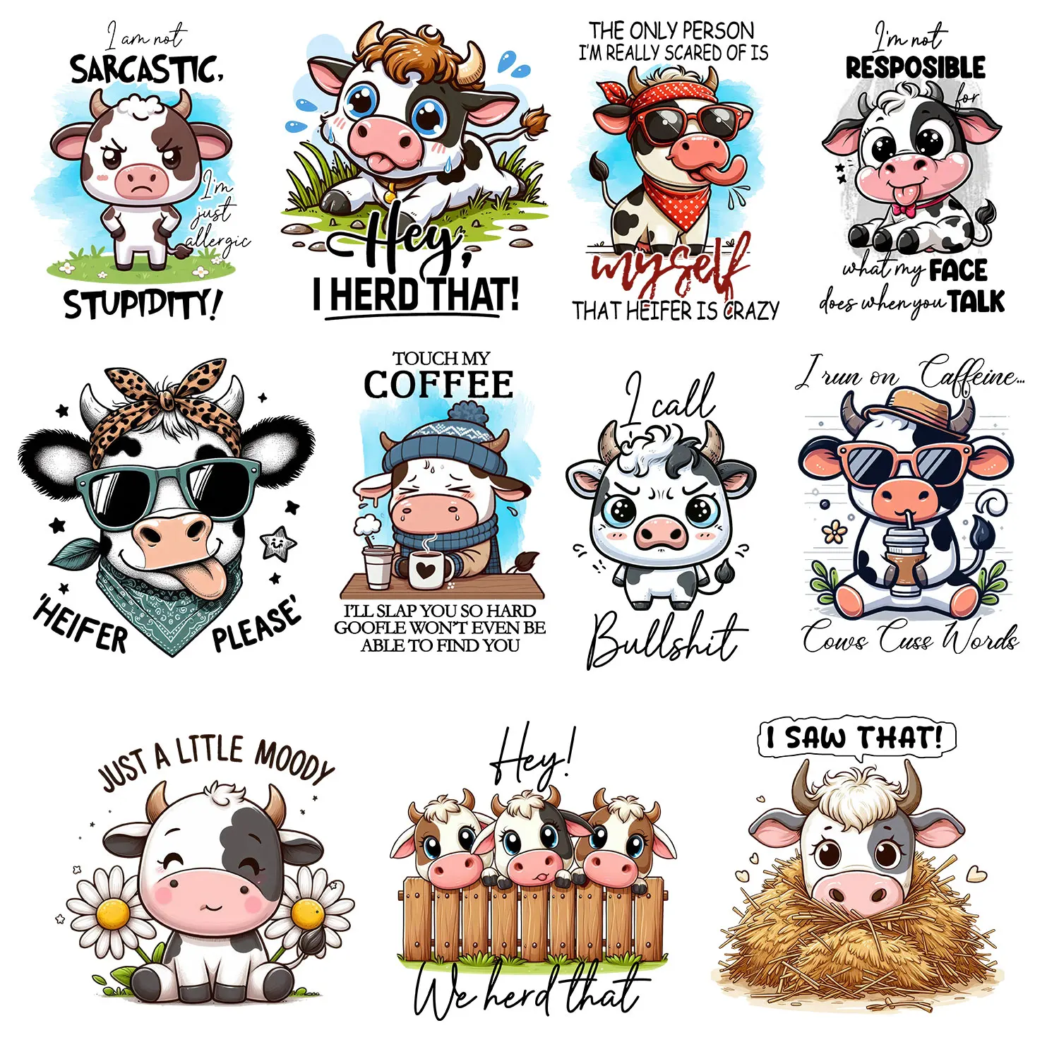 Iron on Decals Cute Playful Dairy Cow Cartoon Sticker for Cloth  Durable Heat Transfer Prints Versatile DIY Decoration