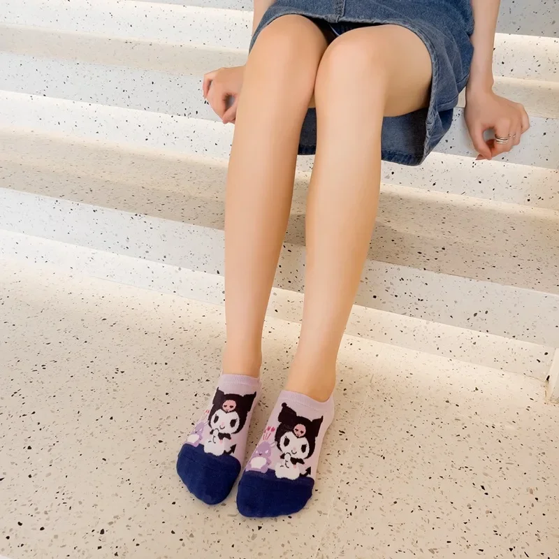 Kawaii Hello Kitty Invisible Female Boat Socks Cute Breathable Low Rise Socks Shallow Mouth Silicone Invisible Socks