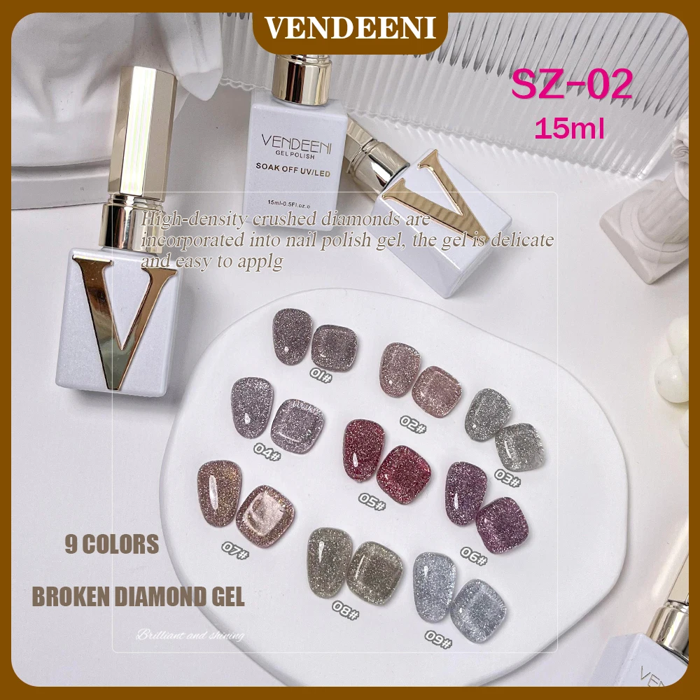 

Vendeeni 9 Colors/set Red Glitter Broken Diamond Gel Nail Polish Colorful Flash High Density Soak Off UV LED Gel Varnish 15ml