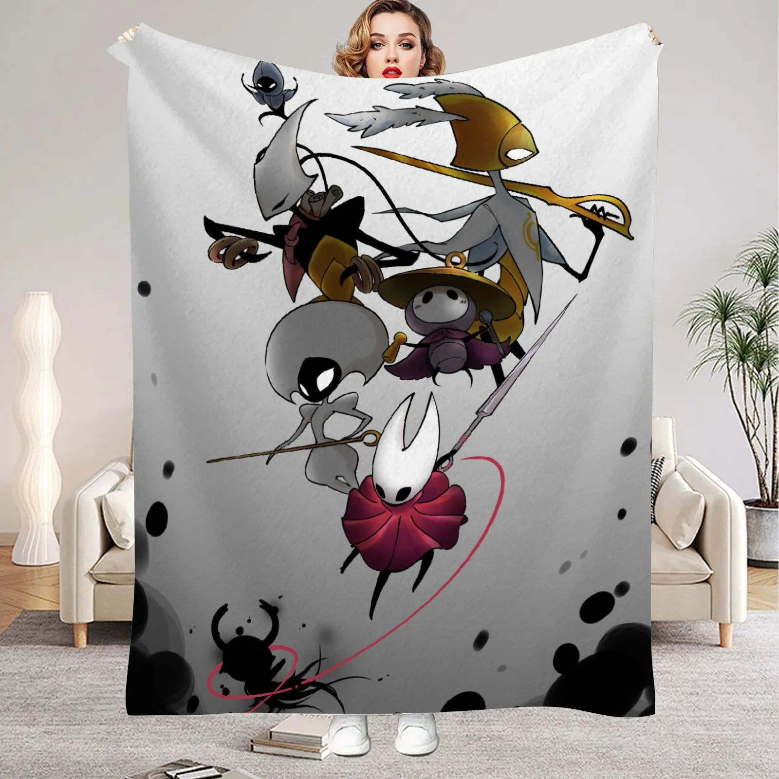 

Одеяло Hollow Knight с мультяшным принтом, фланелевое одеяло для дома, гостиной, спальни, декор, новогодний рождественский подарок для фанатов