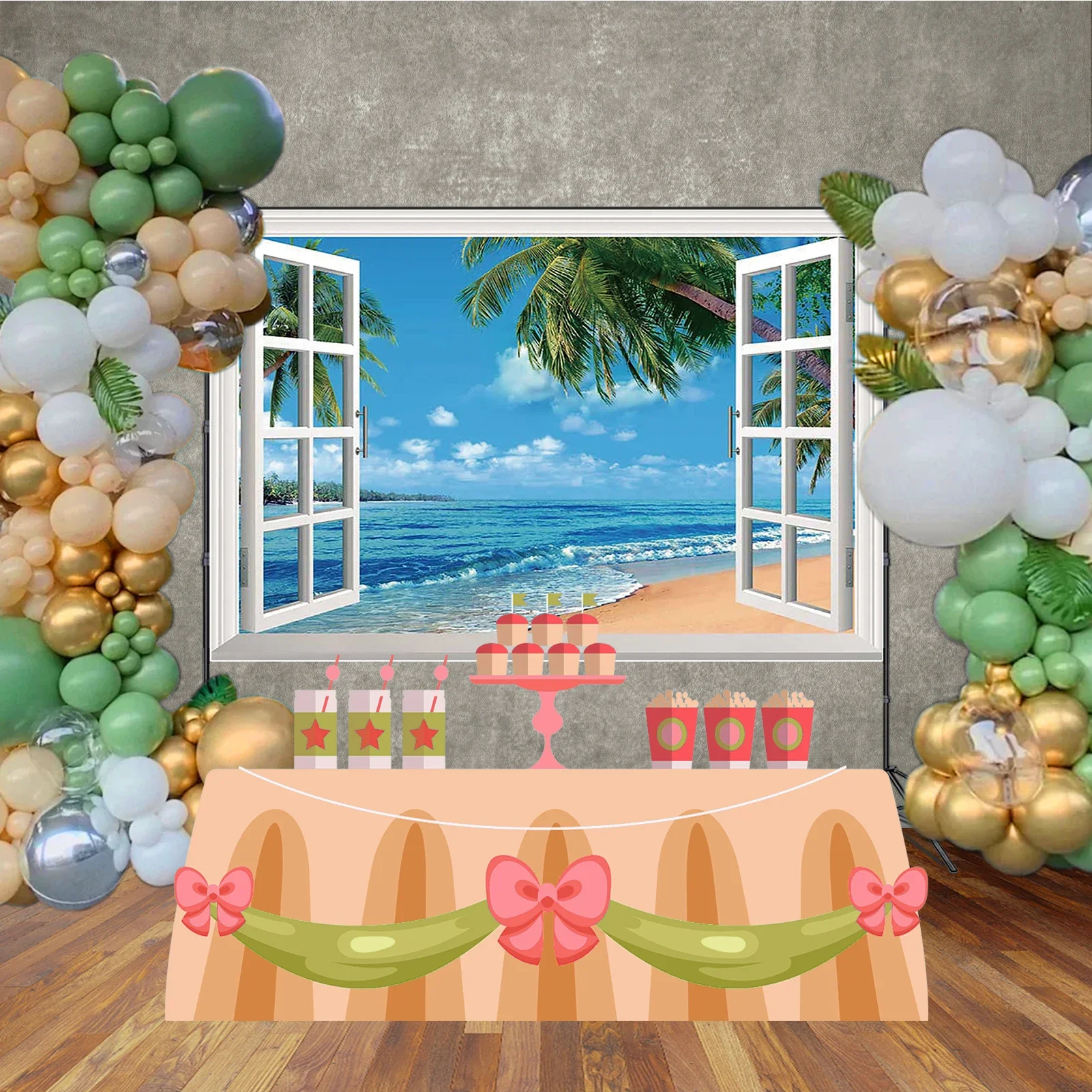 MOON.QG ستائر الشاطئ إطار الصورة خلفية الاستوائية الأزرق المحيط شجرة النخيل يترك خلفية الصيف عطلة حفلة اطلاق النار الدعائم