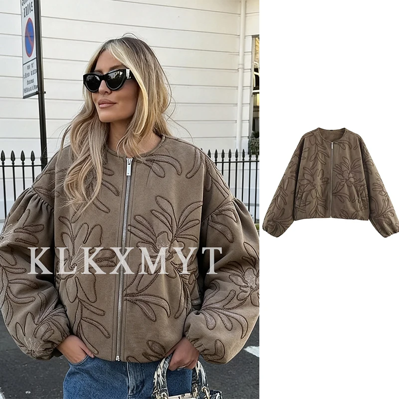 

Women's Suede Jackets 2025 Autumn Winter New Fashion Embroidery Long Sleeves Zipper Jacket Female High Street Elegant New Coats