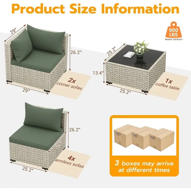 7-Piece Wicker Sectional Sofa Set with Tea Table for Patio, Garden, and Backyard Outdoor Conversations