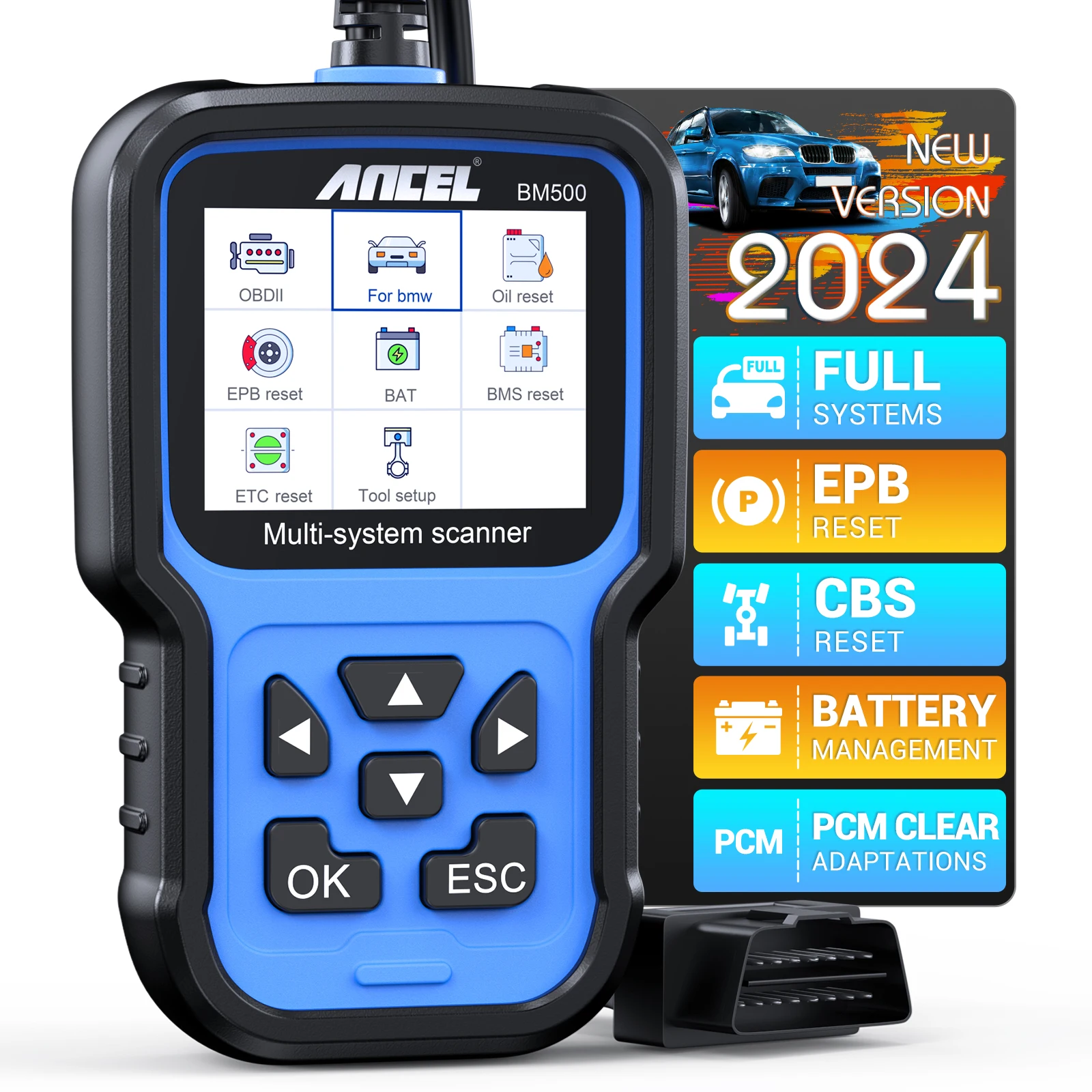 ANCEL BM500 OBD2 Scanner for E93 E65 Airbag EPB SAS TPMS Reset Full System OBD 2 Diagnostic Multi-language Car Diagnostic Tool