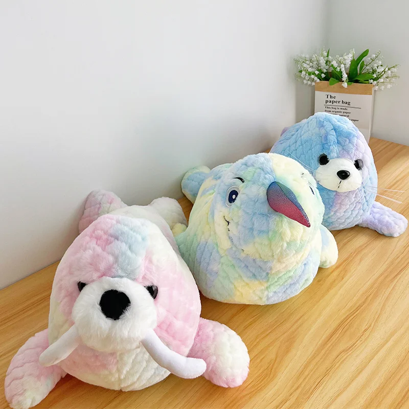 Simulation Colourful Seal Walrus Plush Toys Soft Stuffed Sea Wild Animal Sea Whale Doll Appease Pillow for Kid Gifts Home Decor