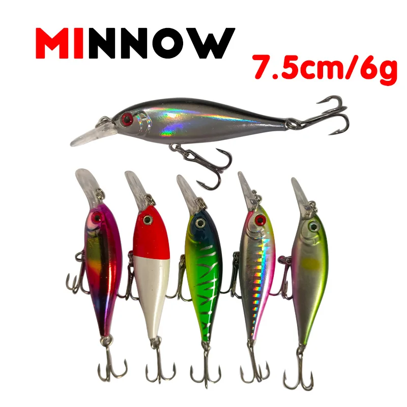 1Pcs Sinking Minnow Wobblers Fishing Lure 7.5cm 6g Artificial Plastic Hard Bait 6 Colors Trout Jerkbait Crankbait Fishing Tackle