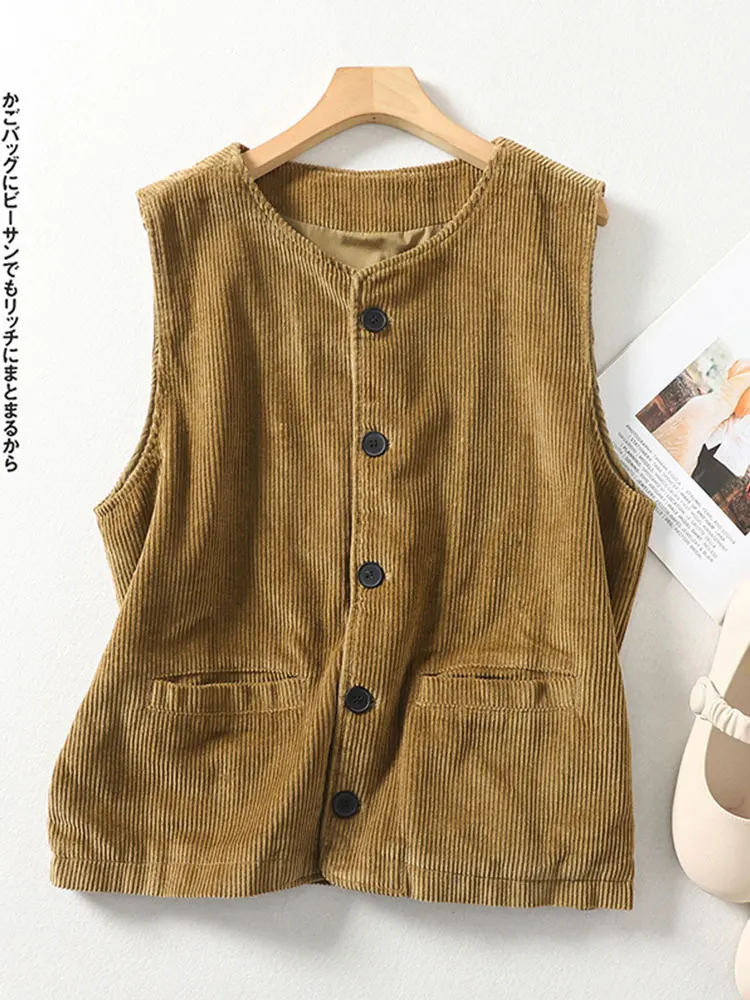 

Вельветовый жилет, женский свободный крой, универсальное пальто в стиле ретро, весенне-осенний цвет, круглая застежка на одной пуговице