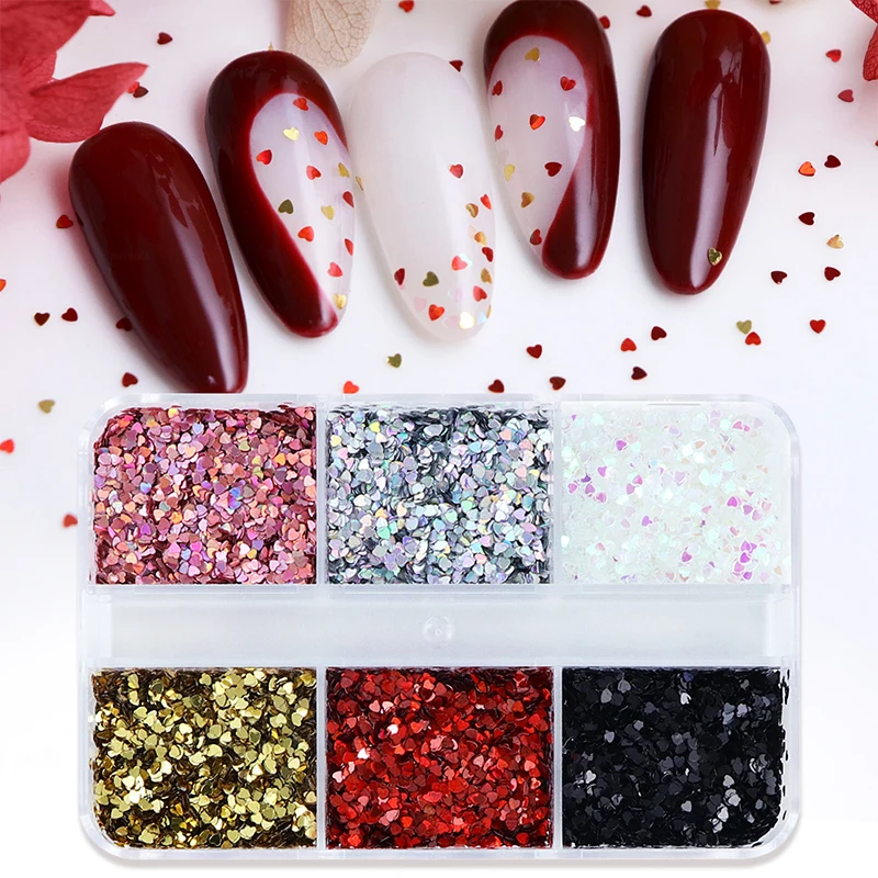 Nail Art Zone - Z. Bunter 1mm Mini-Laser-Herz-Nagelglitzer Funkelnde Liebes-Nageldekoration
