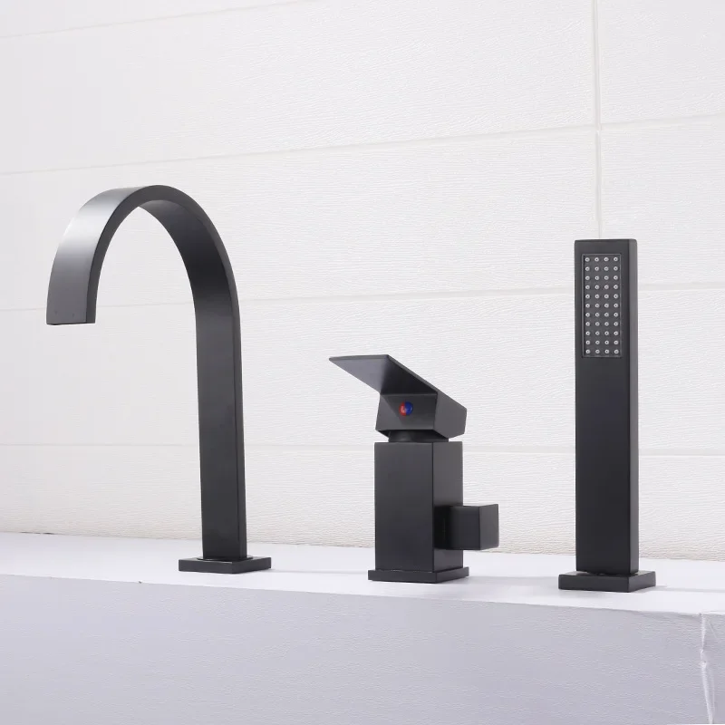 Heißer und kalter Vollkupfer-Seitenhahn mit geteiltem Zylinder, Badewannenhahn, dreiteiliges Waschbecken-Set