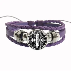Saint Benedict Medallion Bracelet I LOVE JESUS Glass Art Picture Handcraft Bangle Catholic San Benito Bracelets Jewelry