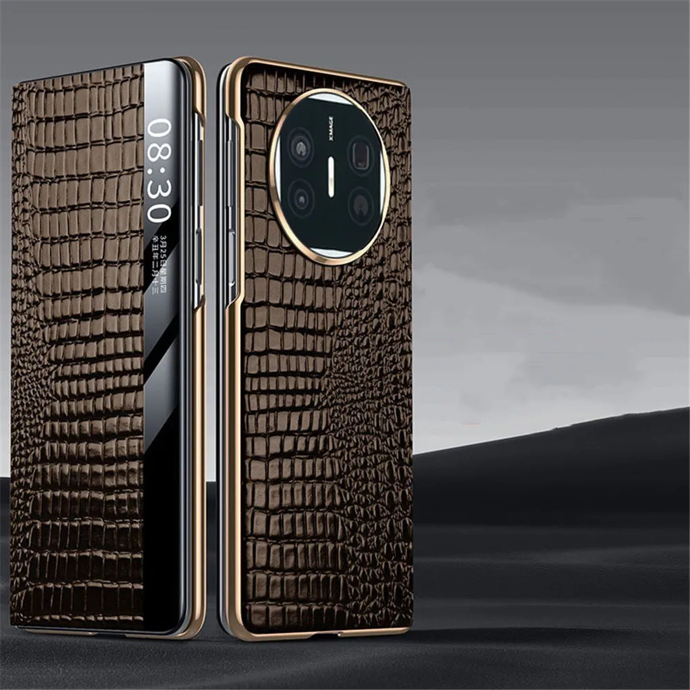 Genuine Cowhide Leather Magnetic Flip Case For Huawei Mate XT X5 X3 Crocodile Business Full Cover